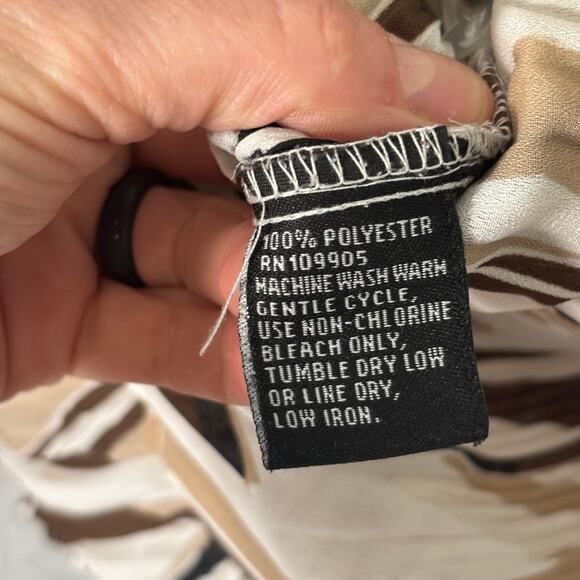 Vintage 90s Crinkle Sheer Blouse XL Ruffle Artsy Abstract Neutrals Siren Loud - Picture 11 of 11